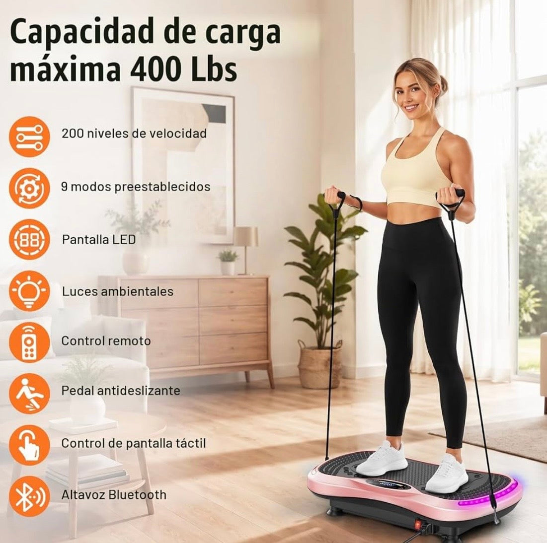 Plataforma vibratoria- 200 velocidades ajustables.