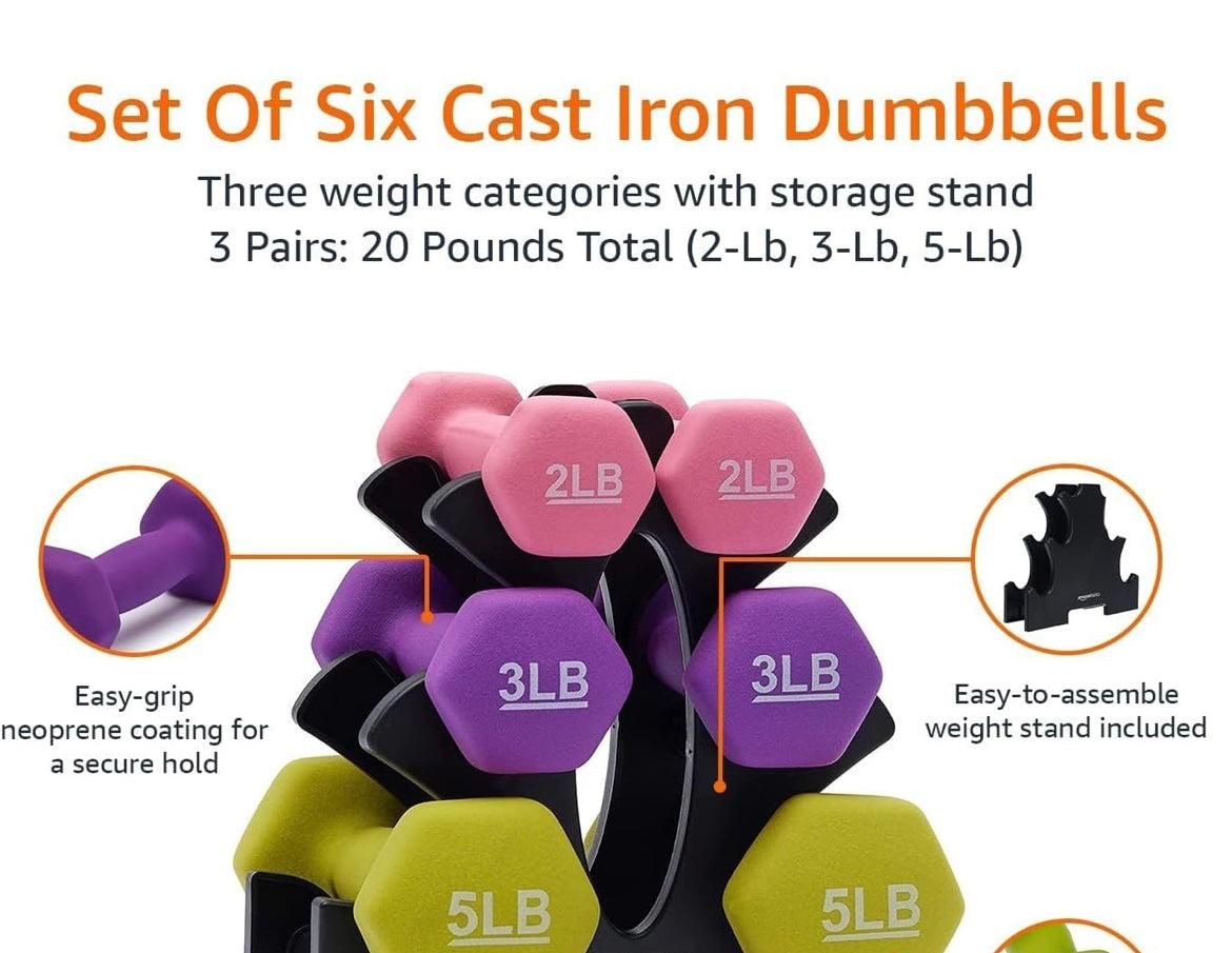 Set 6 dumbbells + estante