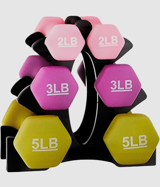 Set 6 dumbbells + estante